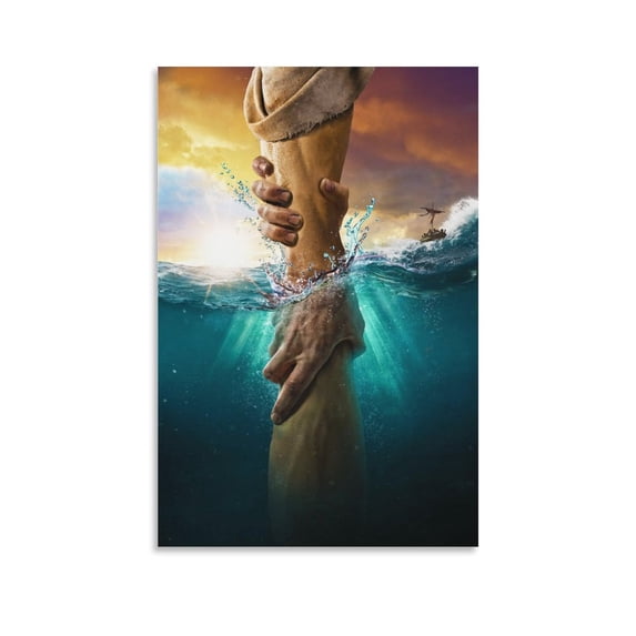Jesus Christ Wall Art God's Hand Reaching Into Water Picture Print Wall ...