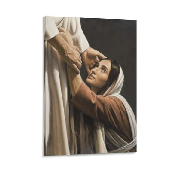 Jesus Christ Wall Art Jesus Healing Woman Poster Jesus And Woman Vintage Canvas Print Wall Art Poster Scroll Canvas Painting Picture Living Room Decor Home 20x30inch(50x75cm)