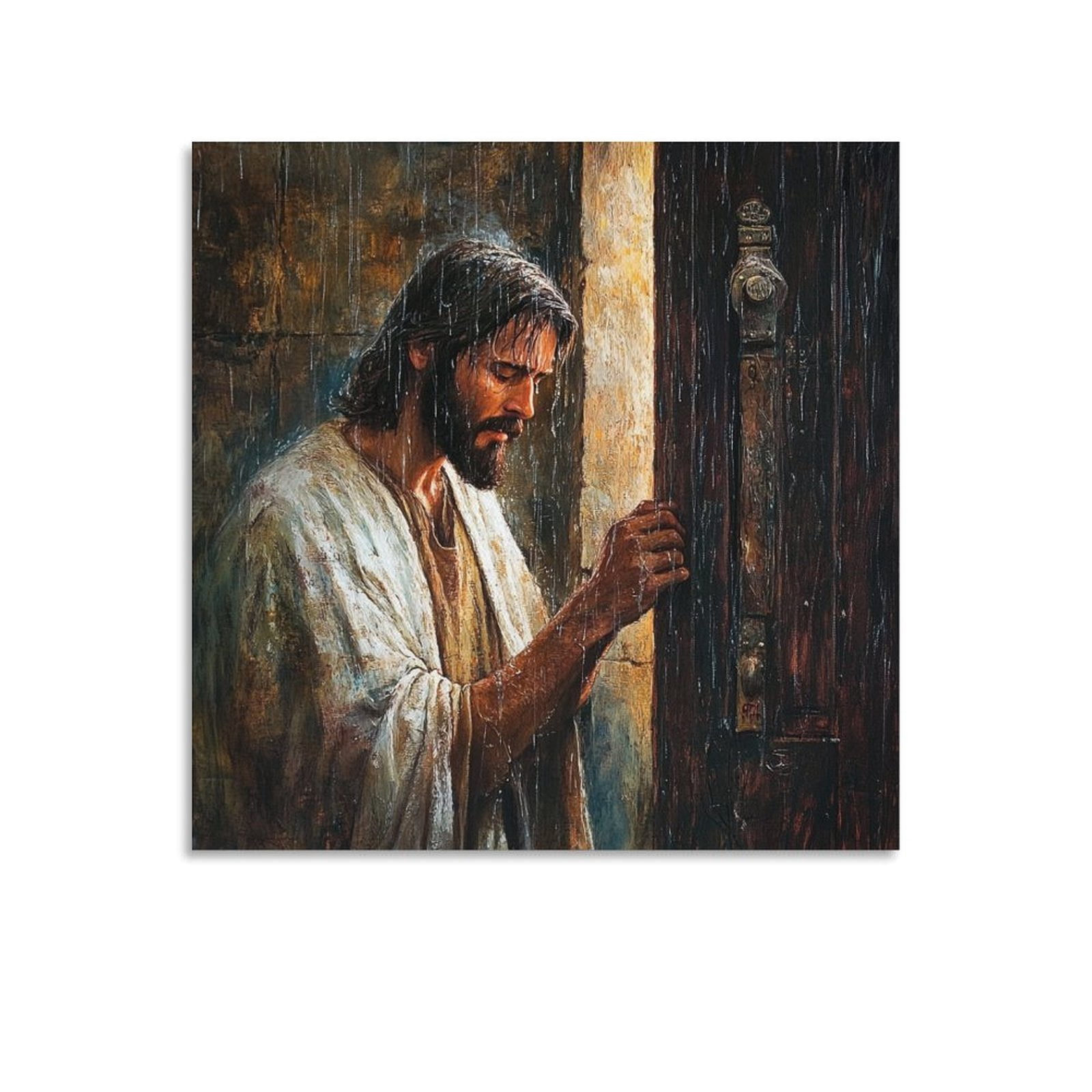 Jesus Christ Wall Art - Jesus Knocking on The Door on A Rainy Night ...