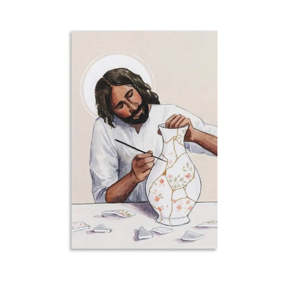 Jesus Christ Wall Art Jesus Mending The Broken Vase Picture Print Wall Art Poster Painting Canvas Posters Artworks Gift Room Aesthetic 12x18inch(30x45cm)