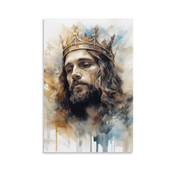 Jesus Christ Wall Art Jesus Wearing Crown Poster Watercolor Vintage Print Art Poster Canvas Painting Decor Wall Print Photo Gifts Home Modern Decorative Posters 20x30inch(50x75cm)