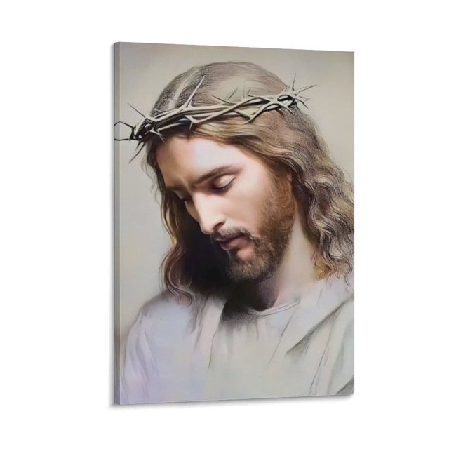 Jesus Christ Wall Art Jesus Wearing Crown of Thorns Poster Canvas Print ...