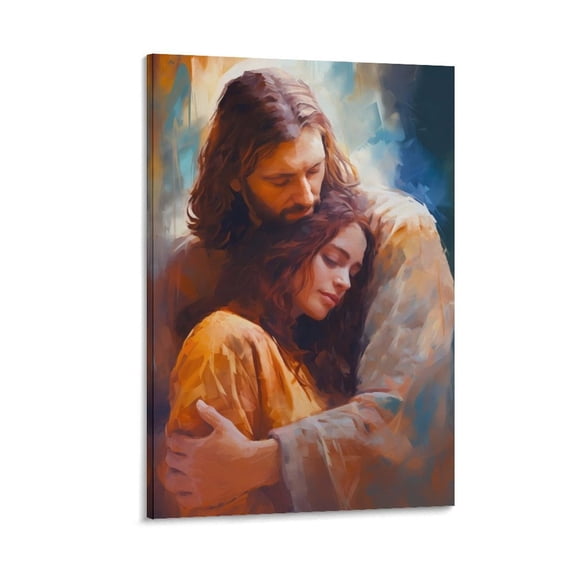 Jesus Christ Wall Art Painting - Jesus Hugging Woman Canvas Painting Canvas Poster Wall Art Picture Prints Hanging Photo Gift Decor Home Posters Artworks 16x24inch(40x60cm)