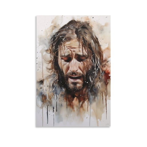 Jesus Christ Wall Art Sad Jesus Poster Jesus Bible Watercolor Canvas Print Canvas Art Poster and Wall Art Picture Print Modern Family bedroom Decor Posters 12x18inch(30x45cm)