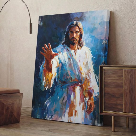 Jesus Christ Wall Art Savior Reaching Hand Christian Home Decor Art Print Religious Spiritual Portrait, Unframed Canvas 8x10in