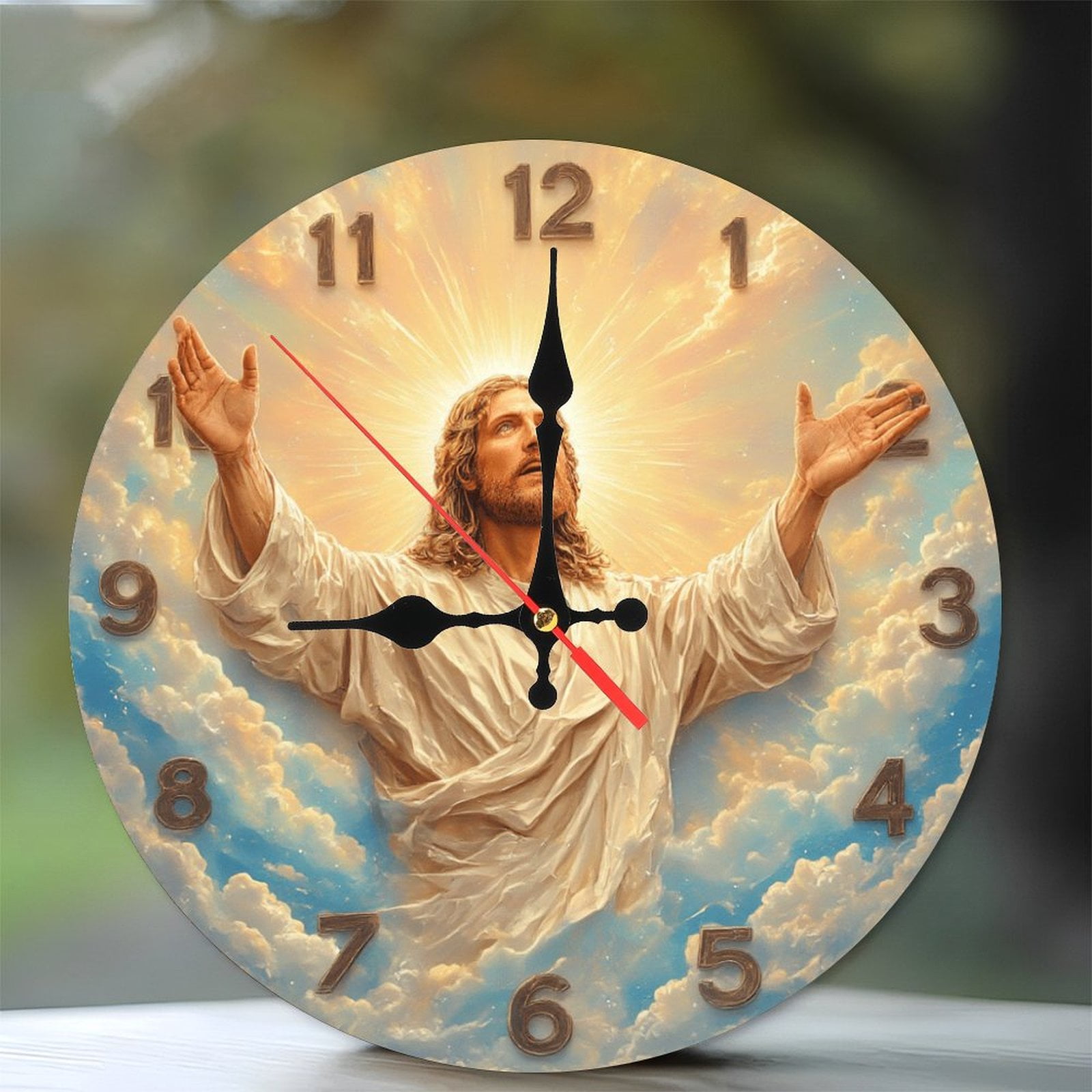 Jesus Christ Wall Clock Heavenly Clouds Religious Art Home Decor 10 ...