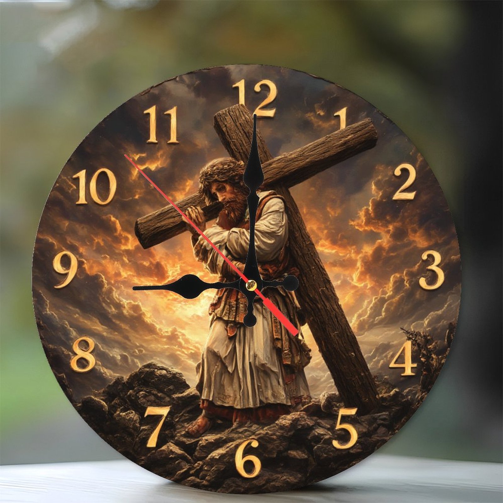 Jesus Christ Wall Clock Religious Cross Christian Home Decor 10 Inch 