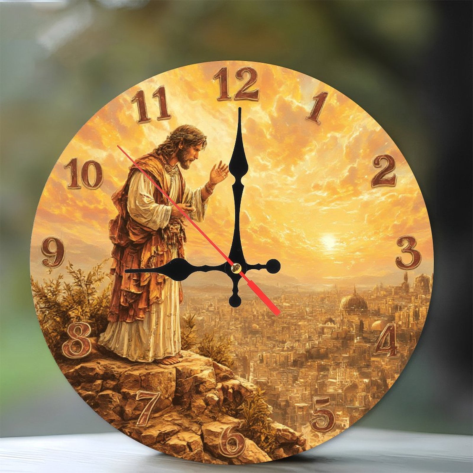 Jesus Christ Wall Clock Religious Gift Sunrise Cityscape 10-Inch Silent ...