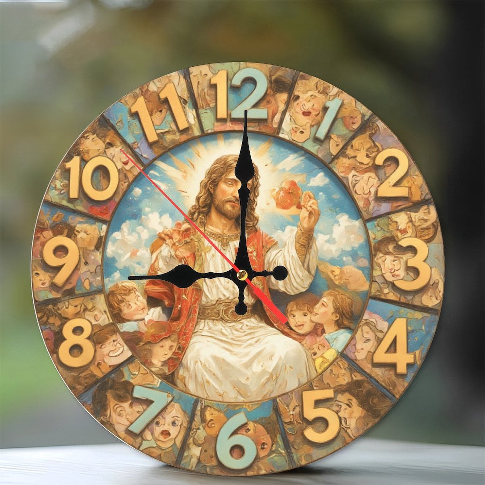 Jesus Christ Wall Clock Religious Home Decor 10-Inch Silent Wooden Wall ...