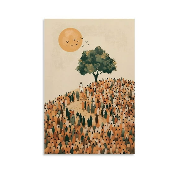 Jesus Christ Wall Decor Art - Jesus Feeds 5000 - Bohemian Style Vintage Bible Canvas Painting Artworks Canvas Poster Room Aesthetic Wall Art Prints Home Modern Decor Gifts 16x24inch(40x60cm)