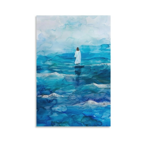 Jesus Christ Wall Decor Art - Jesus Walking on Water - Bible Painting Religious Canvas Painting Picture Print Wall Art Poster Painting Canvas Posters Artworks Gift Room Aesthetic 24x36inch(60x90cm)