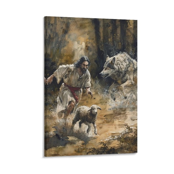 Jesus Christ Wall Decor - Jesus Protects The Lamb - The Lord Is My Savior Bible Painting Room Aesthetic Poster Print Art Wall Painting Canvas Posters Gifts Modern Bedroom Decor 12x18inch(30x45cm)