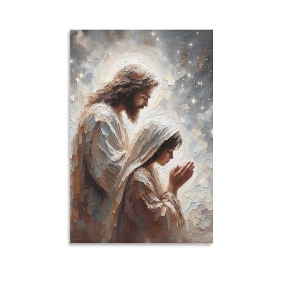 Jesus Christ Wall Decoration Art - Jesus And Woman Praying - God Bible Abstract Painting Picture Print Wall Art Poster Painting Canvas Posters Artworks Gift Room Aesthetic 16x24inch(40x60cm)
