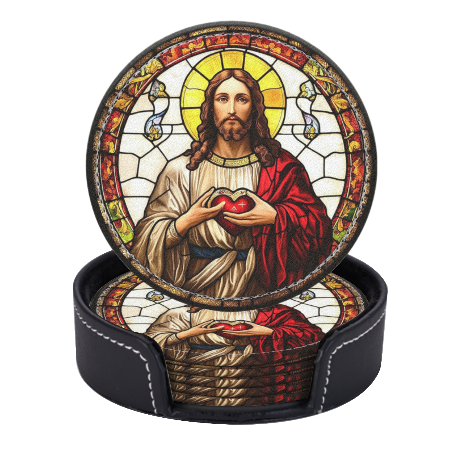PU Leather Coasters for Drinks Bar Beer,Set of 6 with Holder,Round ...