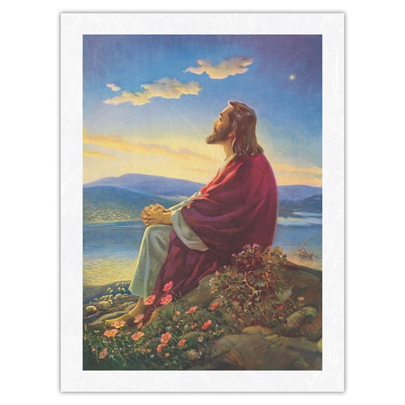 Jesus Christ at Dawn - Vintage Religious Art by Walter Sallman c.1940 - Japanese Unryu Rice Paper Art Print (Unframed) 12 x 16 in
