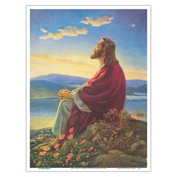Jesus Christ at Dawn - Vintage Religious Art by Walter Sallman c.1940 - Master Art Print (Unframed) 9in x 12in