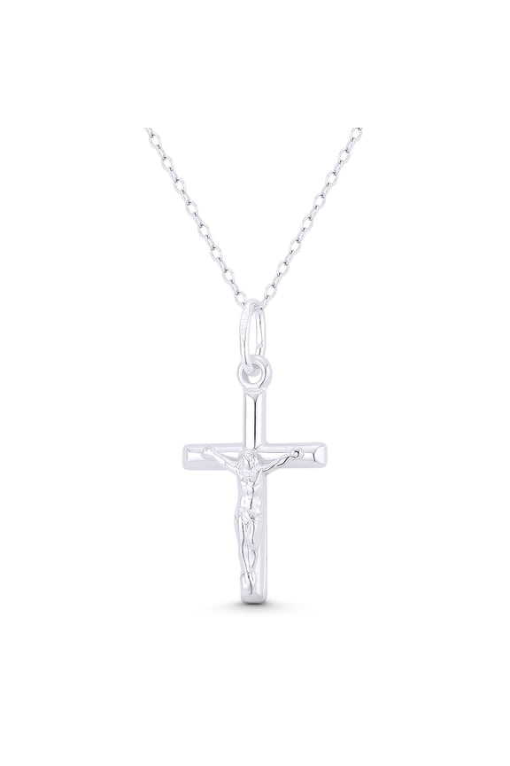 Jesus Christ on Classic Christian Catholic Latin Crucifix Cross 31x16mm (1.5x0.6in) Pendant & Chain Necklace in .925 Sterling Silver