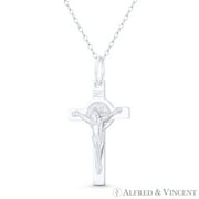 ALFRED & VINCENT Jesus Christ on St. Benedict Cross Christian Catholic Pendant in .925 Sterling Silver