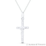 Jesus Christ on Stylized Christian Catholic Latin Crucifix Cross Pendant in .925 Sterling Silver