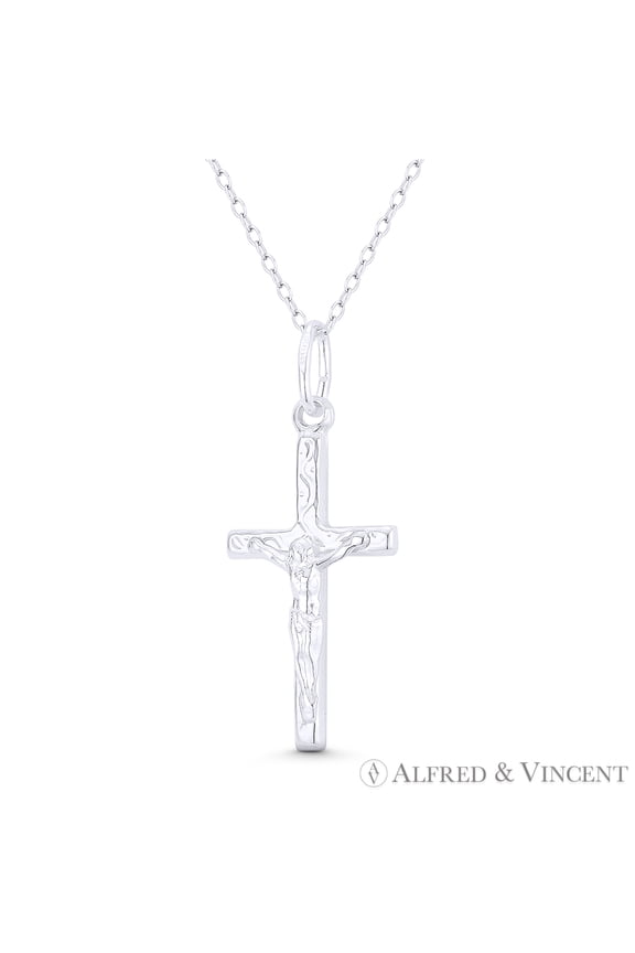 Jesus Christ on Stylized Christian Catholic Latin Crucifix Cross Pendant in .925 Sterling Silver