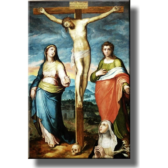 Jesus Christ on the Cross by Marco Pino, Picture on Stretched Canvas, Wall Art Ready to Hang!