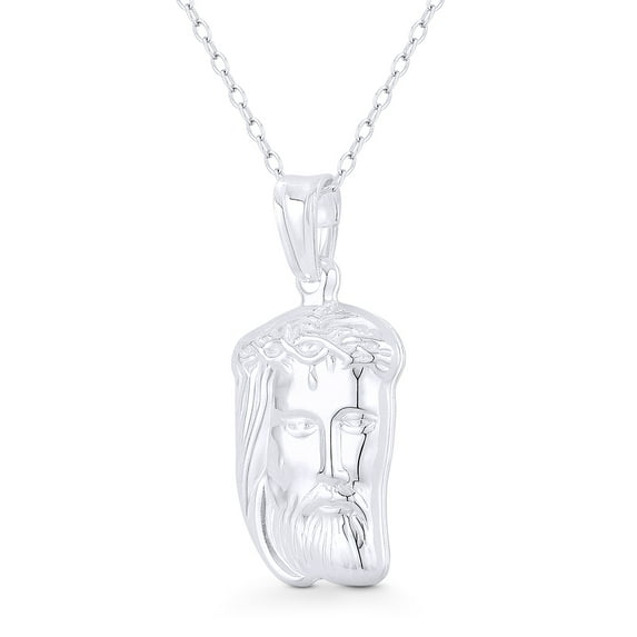 Jesus Christ's Head 29x14mm (1.1x0.6in) Hollow Pendant & Chain Necklace in .925 Sterling Silver