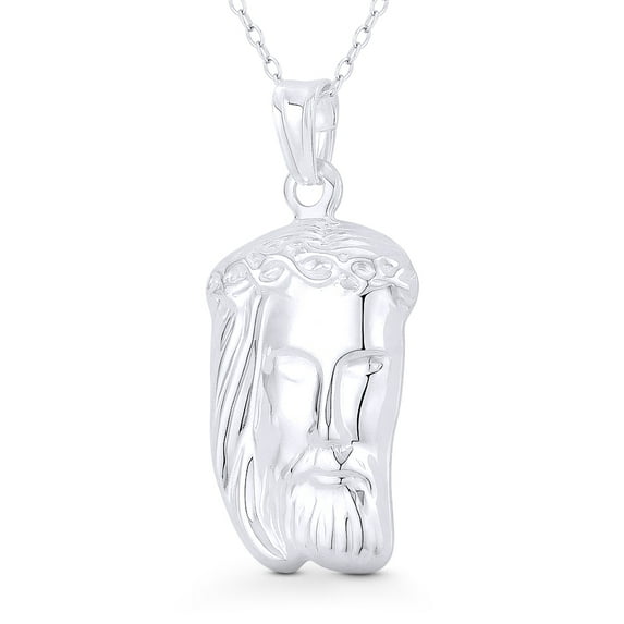 Jesus Christ's Head 35x17mm (1.4x0.7in) Hollow Pendant & Chain Necklace in .925 Sterling Silver