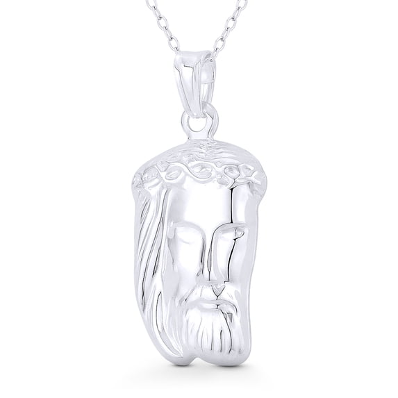 Jesus Christ's Head 35x17mm (1.4x0.7in) Hollow Pendant in .925 Sterling Silver