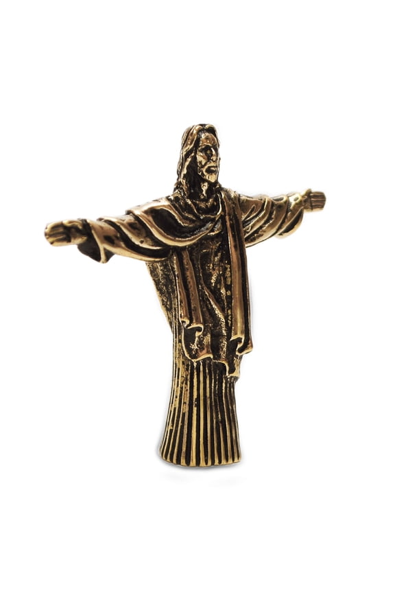 Jesus Christ the Redeemer Golden Bronze Figurine Statue Amulet Christian Art