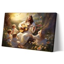 Jesus Christ with Children Poster Art Deco Painting for Bedroom Canvas Artwork Vertical Pictures for Bathroom Giclee Prints Wall Panels for Hallway