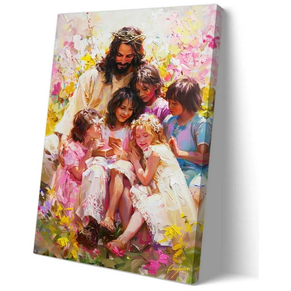 Jesus Christ with Children Wall Art Christ Posters Art Deco Decor Print Canvas Pictures for Living Room Modern Artwork Picture for Bedroom