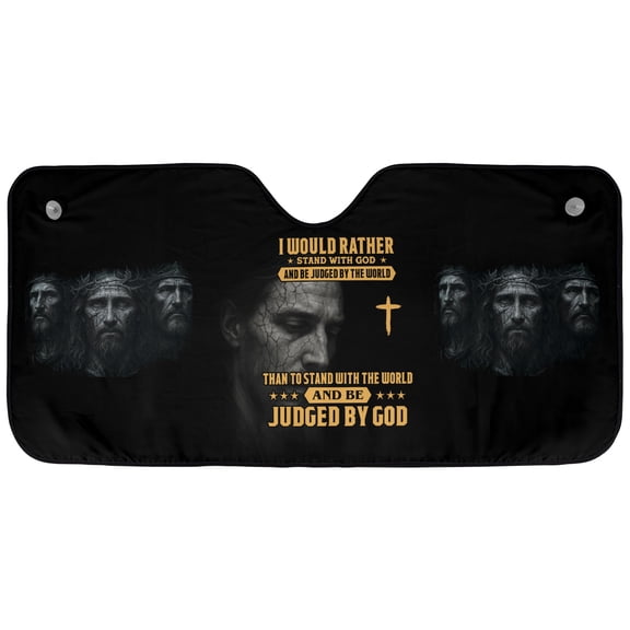 Jesus Christian Car Sunshade – “Stand With God Not The World” Windshield Sun Shade, Faith Cross Religious Car Sun Visor Cover