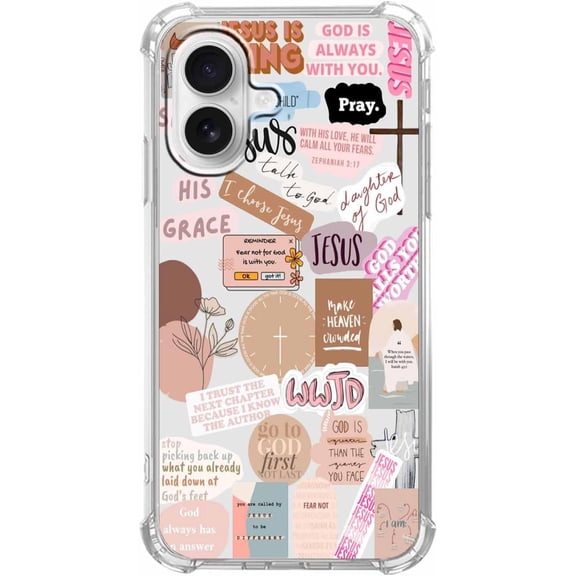 Jesus Christian Case for iPhone 16 Plus, Aesthetic Bible Verse Quotes Collage, Clear Soft TPU Bumper Case for iPhone 16 Plus
