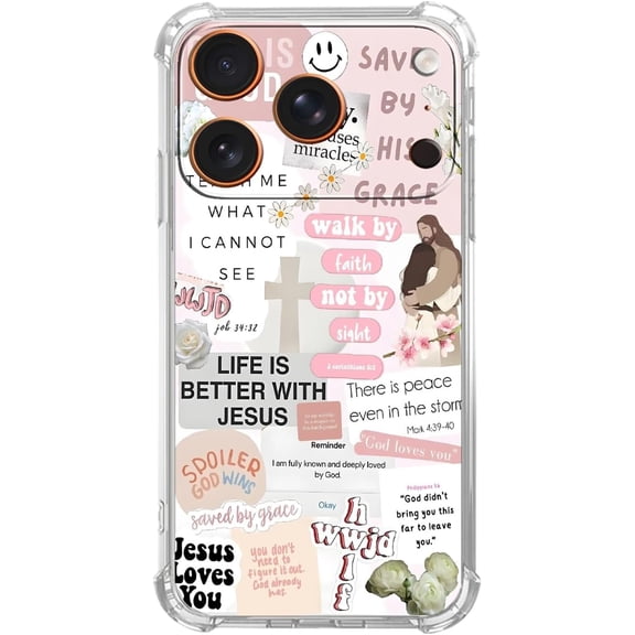 Jesus Christian Case for iPhone 17 Pro Max,Aesthetic Bible Verse Quotes Collage,Trendy Cool Soft TPU Bumper Cover for iPhone 17 Pro Max