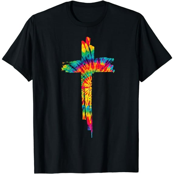 Jesus Christian Cross Tie Dye Rainbow Religious Bible Faith T-Shirt