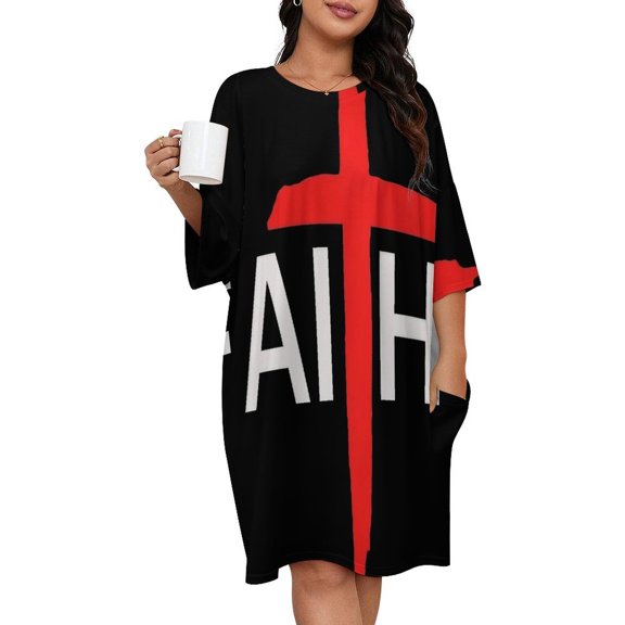 Jesus Christian Faith Sleepshirts For Sleeping Travels Loose Sleepdress Pajama Dress Soft Nightdress Sleepwear