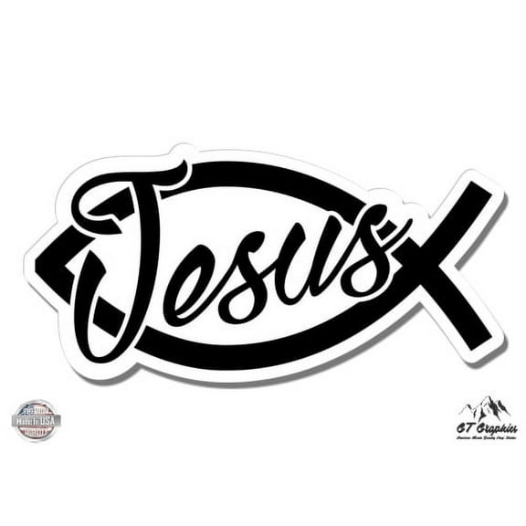 Jesus Christian Fish Believe - 5" Vinyl Sticker - For Car Laptop I-Pad - Waterproof Decal