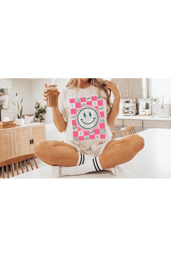 Jesus Christian Shirt | Pink Smiley Face Christianity Shirt | Skater Jesus Shirt | JesusShirt | Jesus is the Light