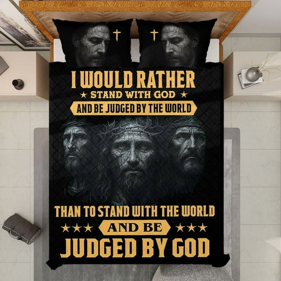 Jesus Christian “Stand With God” Bible Quote Quilt Bedding Set - Religious Faith Inspirational Bedroom Decor