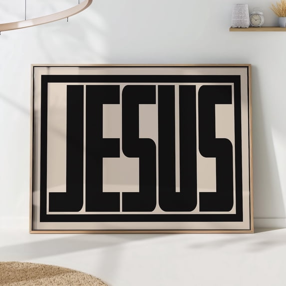 Jesus Christian Typography Bold Minimalist Faith Wall Art, Unframed Canvas 12x16in