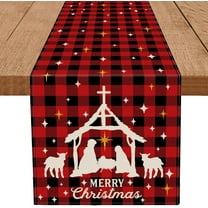 Jesus Christmas Decorations Table Runner Buffalo Plaid Holy Night Nativity Christ Seasonal Winter Merry Christmas Xmas Kitchen Dining Table Home Decor 13x36 Inch