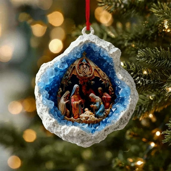Jesus Christmas Ornament - 2D Acrylic Double-Sided Pendant Religious Hanging Decoration for Christmas Tree, Nativity Scene Home Decor Faith Gift for Holiday Season