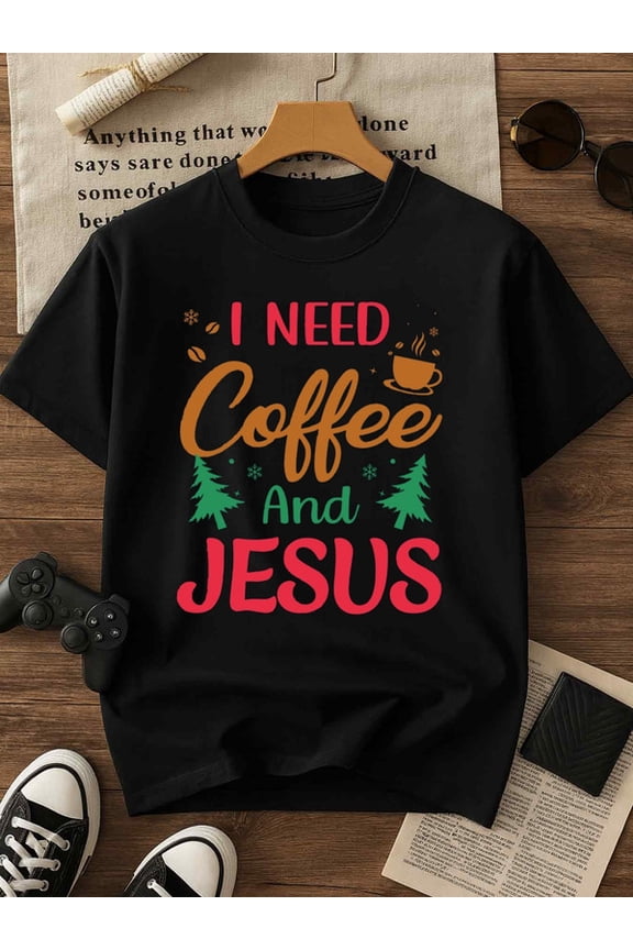 Jesus & Coffee t shirts t shirt for men 2025 funny top black Daily and weekend wear summer and spring season Wearable year-round Spring and summer clothing New spring and autumn styles Fashionable p