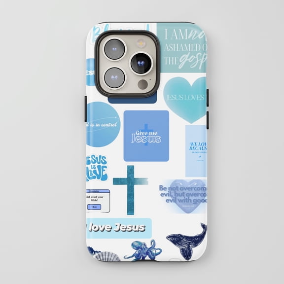 Jesus Collage For All iPhone Series Tough Phone Case Christian Blue