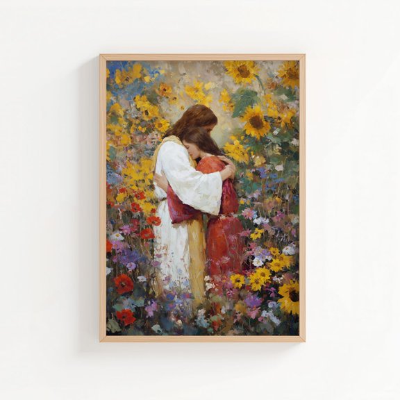 Jesus Comforting Crying Woman Field Wall Art