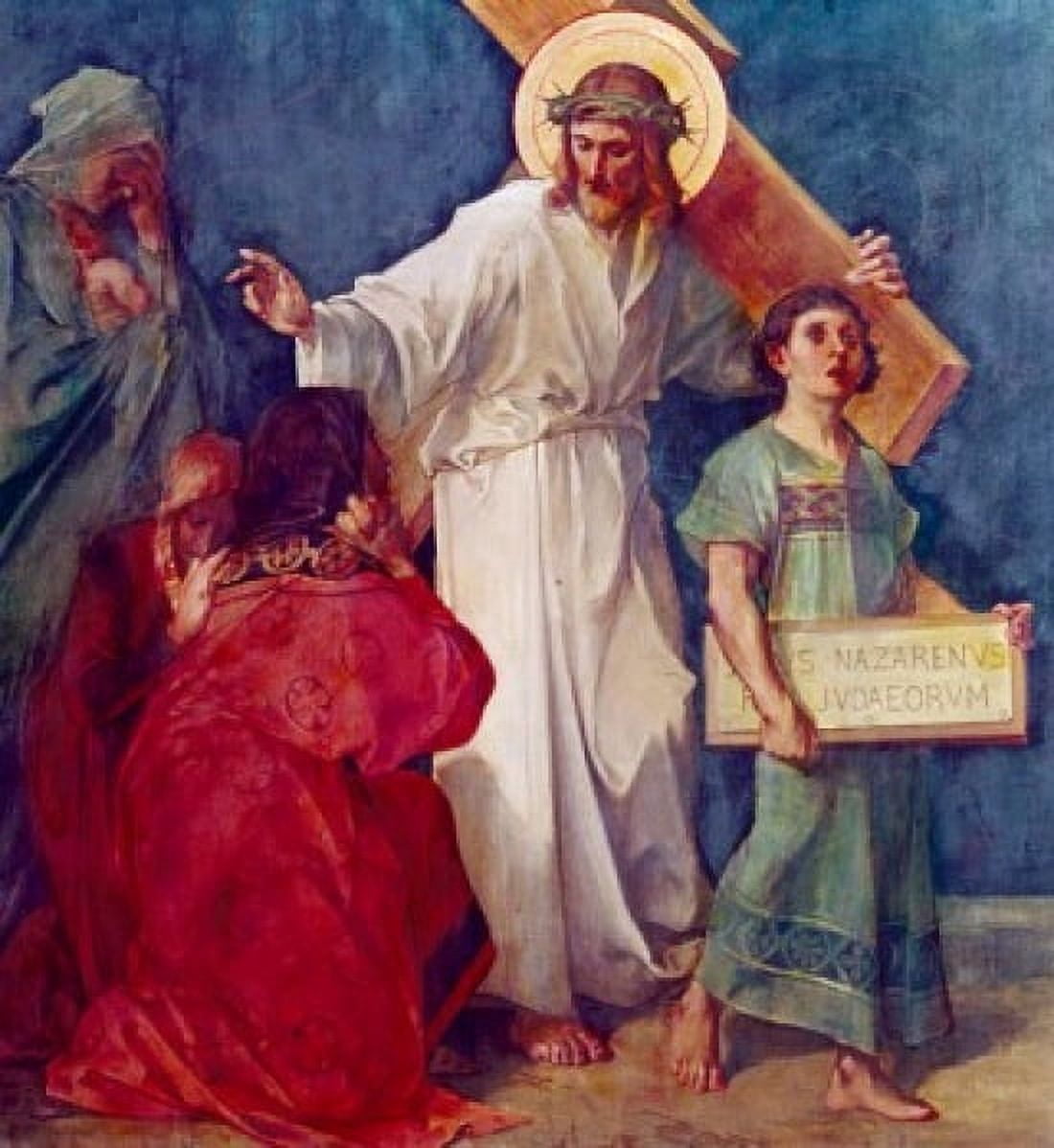 Jesus Comforts the Women of Jerusalem (8th Station of the Cross) by Martin Feuerstein (1856-1931) Germany Munich Saint Anna Church Canvas Art - Martin Feuerstein (18 x 24)