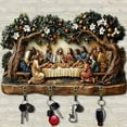 thumbnail image 1 of Jesus Communion Art Wooden Key Rack for Wall Door, Christian Key Holder Wall Mount with 4 Exquisite Antique Copper Hooks, Religious Key Hanger for Entryway Home Decor, 1 of 5