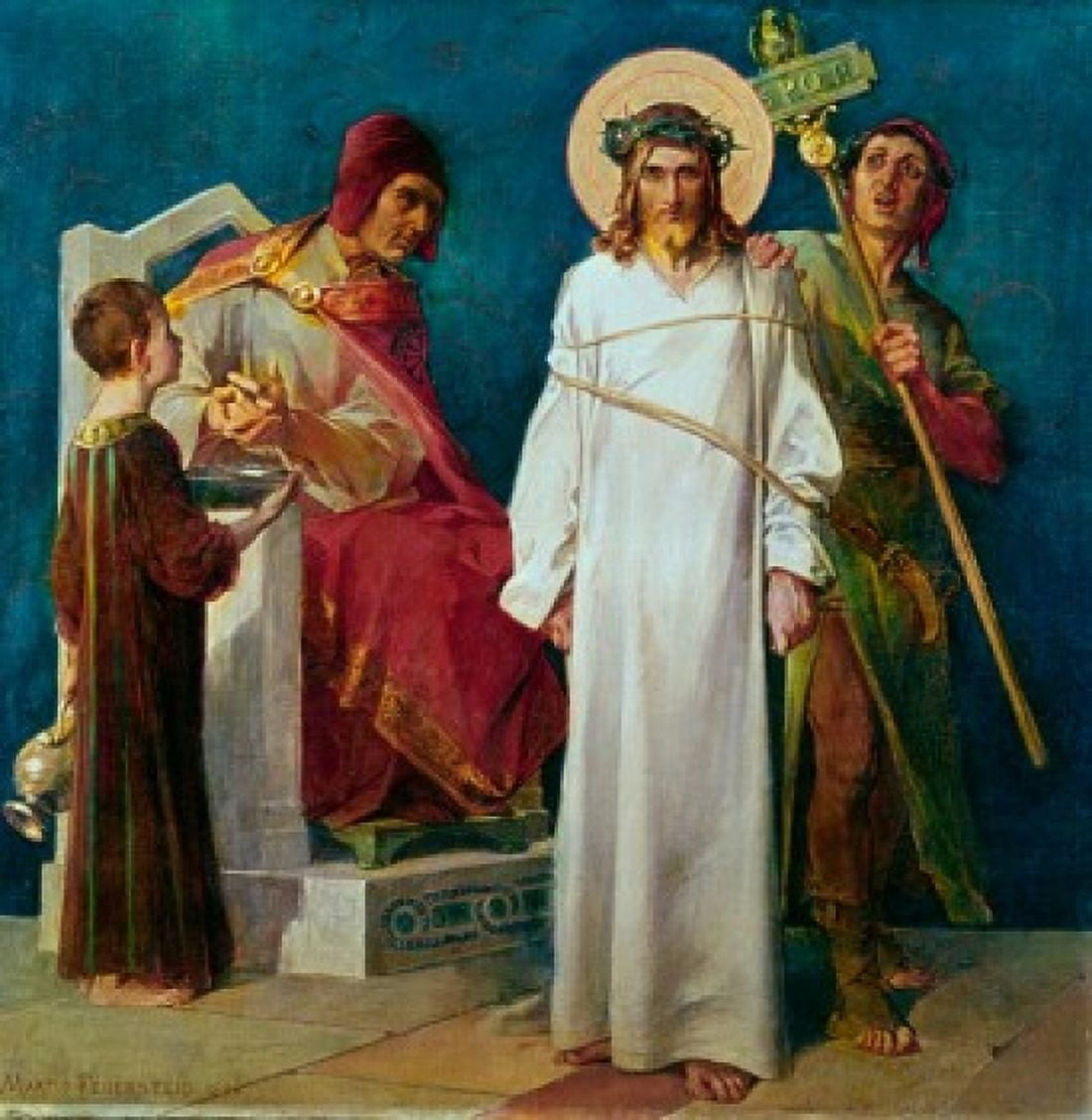 Jesus Condemned to Die (1st Station of The Cross) 1898 Martin Feuerstein (1856-1931 French) Saint Anna Church Munich Germany Canvas Art - Martin Feuerstein (18 x 24)
