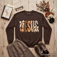 thumbnail image 1 of Jesus Coquette Fall Sweatshirt, Leopard Plaid Floral Christian Faith Sweater, 1 of 11