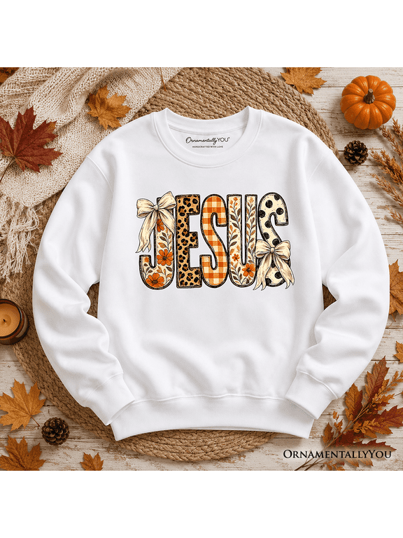 Jesus Coquette Fall Sweatshirt, Leopard Plaid Floral Christian Faith Sweater